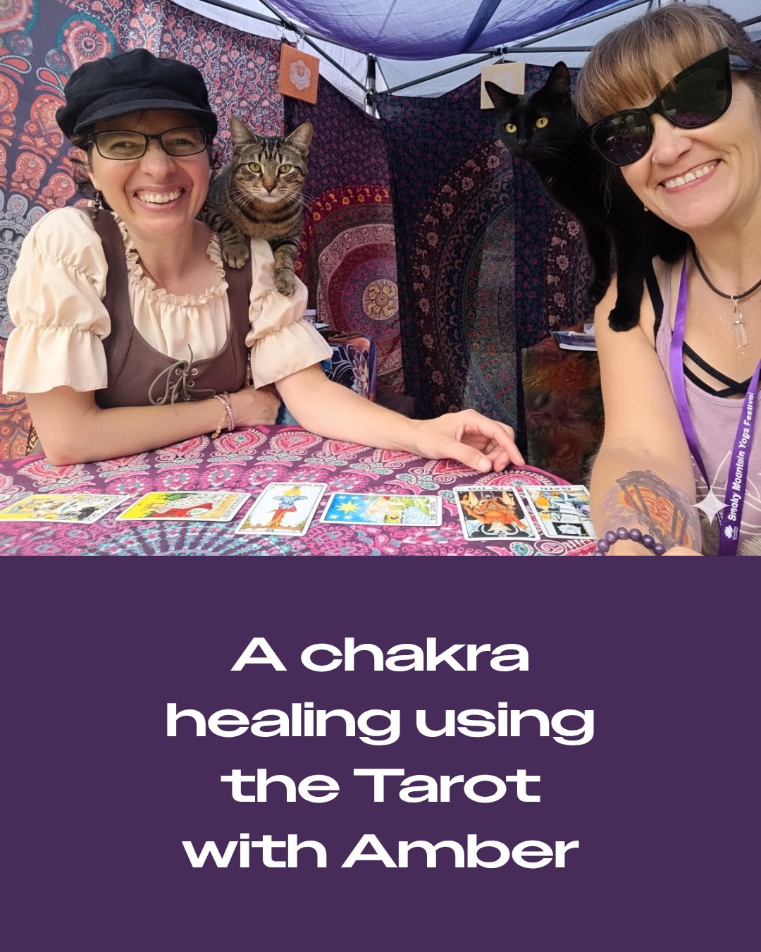 At @smokymtnyogafest over the weekend, my dear friend Amber - @kleidoscope_yoga - came to see me. She was already so busy teaching classes, leading the opening ceremony, and spreading sunshine wherever she went. 

She took the time to come to my booth and get a chakra reading + mini healing session. I used the tarot cards to look at which chakras were asking for attention, and then we worked on some energy healing and aura clearing.

Amber is one amazing human. Not only that, cats love her, too! 

I love working with Amber with the intuitive arts. She not only teaches yoga but she does Akashic readings, too. When I had one done, I was blown away at how accurate and soul-filled it was. 

Here’s to friendship, intuition, healing, and transformation.

#smokymountainyogafest #tarothealing #chakrahealing #transformation #828isgreat