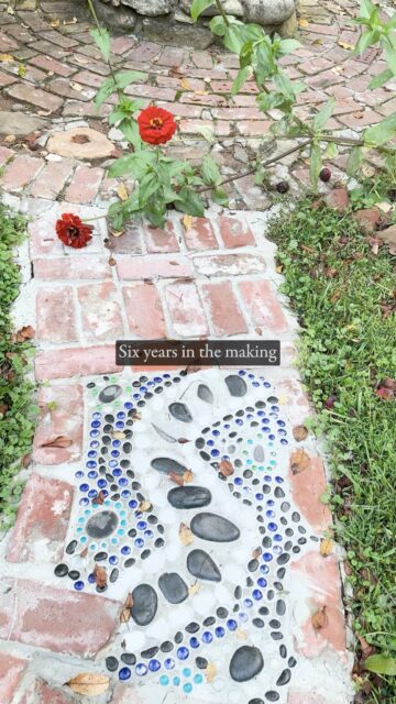 This walkway has been in the making for six years, recorded with little phone video snippets. The early parts are already nice and weathered; the newer parts are getting there. Elsa-cat and Lottie approve. 😂 This has been a project of love: a unique walkway in a backyard that increasingly feels like a sanctuary.

#GardenWalkway #MosaicArt #GardenArt #BackyardSanctuary #CreativeLife